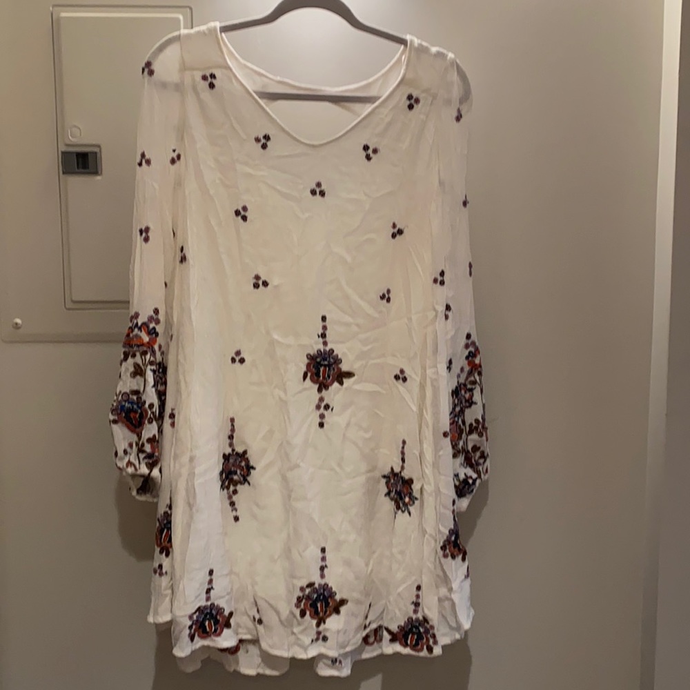 Free People Ivory Floral Shift Dress